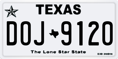 TX license plate DOJ9120