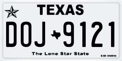 TX license plate DOJ9121