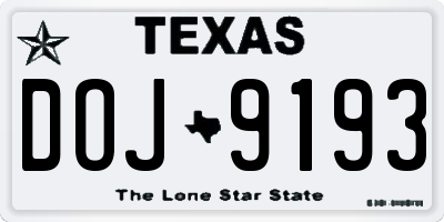 TX license plate DOJ9193