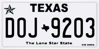 TX license plate DOJ9203