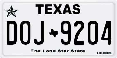 TX license plate DOJ9204