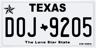 TX license plate DOJ9205
