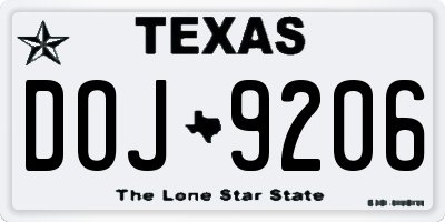 TX license plate DOJ9206