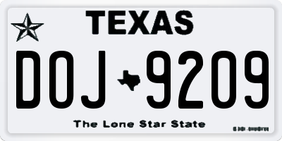 TX license plate DOJ9209