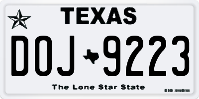 TX license plate DOJ9223