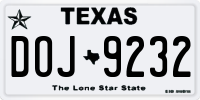 TX license plate DOJ9232