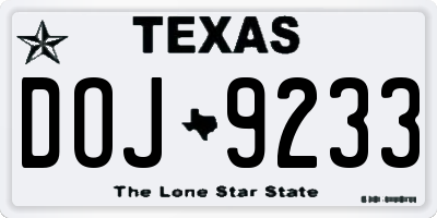 TX license plate DOJ9233