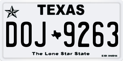 TX license plate DOJ9263