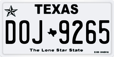 TX license plate DOJ9265