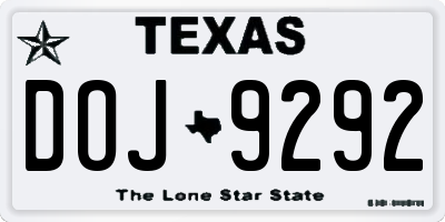 TX license plate DOJ9292