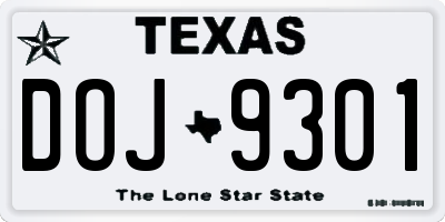 TX license plate DOJ9301