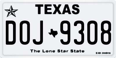 TX license plate DOJ9308