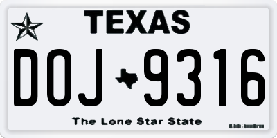 TX license plate DOJ9316