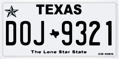 TX license plate DOJ9321