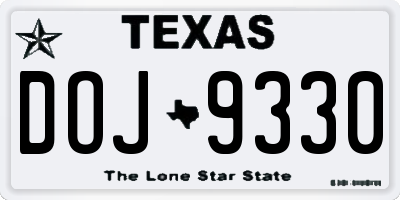 TX license plate DOJ9330