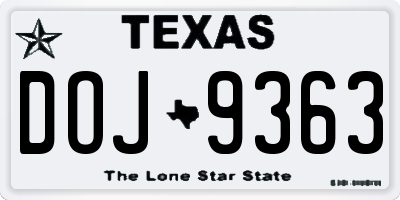 TX license plate DOJ9363