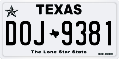 TX license plate DOJ9381