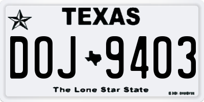 TX license plate DOJ9403