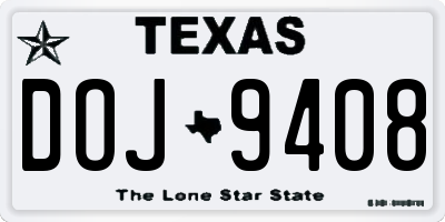 TX license plate DOJ9408