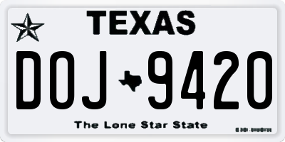 TX license plate DOJ9420