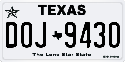 TX license plate DOJ9430