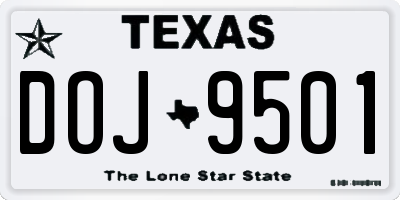 TX license plate DOJ9501