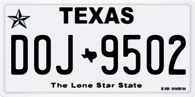TX license plate DOJ9502