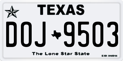 TX license plate DOJ9503