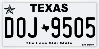 TX license plate DOJ9505