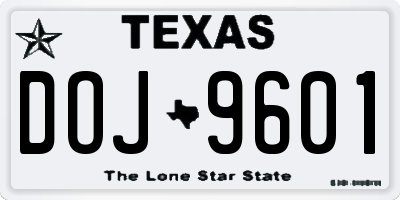 TX license plate DOJ9601