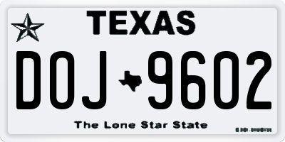 TX license plate DOJ9602