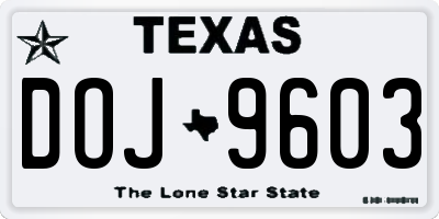 TX license plate DOJ9603