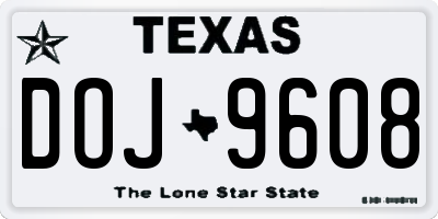 TX license plate DOJ9608