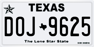 TX license plate DOJ9625