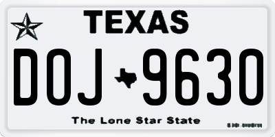 TX license plate DOJ9630