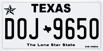 TX license plate DOJ9650