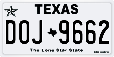 TX license plate DOJ9662