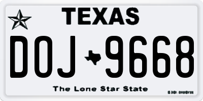 TX license plate DOJ9668