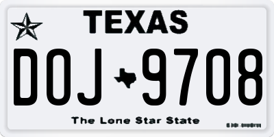 TX license plate DOJ9708