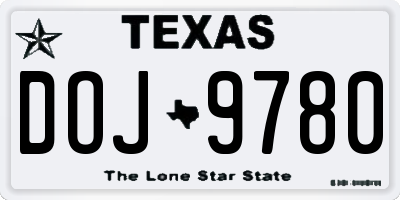 TX license plate DOJ9780
