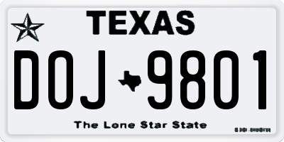 TX license plate DOJ9801