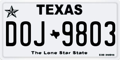 TX license plate DOJ9803