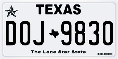 TX license plate DOJ9830