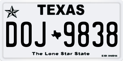 TX license plate DOJ9838