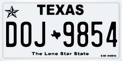 TX license plate DOJ9854