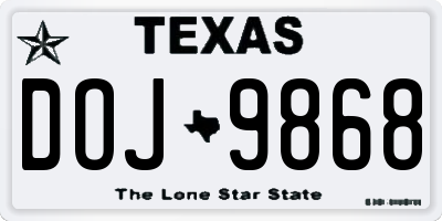 TX license plate DOJ9868