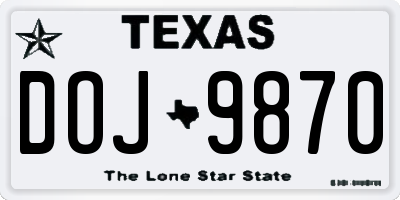 TX license plate DOJ9870