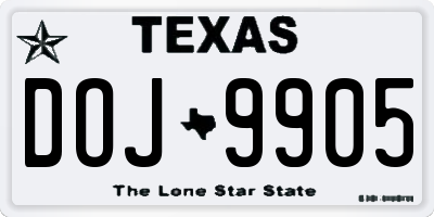 TX license plate DOJ9905
