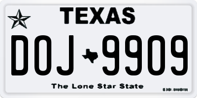 TX license plate DOJ9909