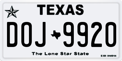 TX license plate DOJ9920
